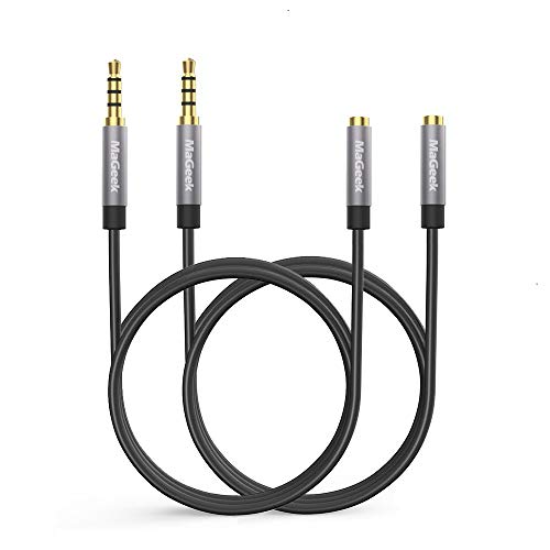 MaGeek Cable alargador de audio estéreo, (2,0 metros, Pack de 2) AUX Cable de Extensión, Alargador Jack 3,5mm 4 Pines Jack,Macho a Hembra para Auriculares,iPhone,iPod, iPad,Car audio,Home Stereo y más