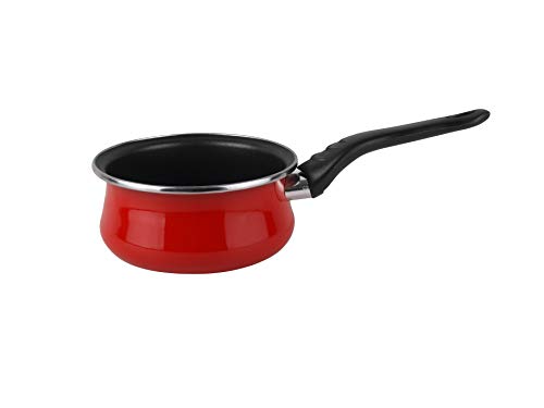 Magefesa Praga - Cazo 16cm de acero vitrificado exterior rojo. Antiadherente bicapa reforzado, aptas para todo tipo de cocinas, especial inducción. 50% de ahorro energético.