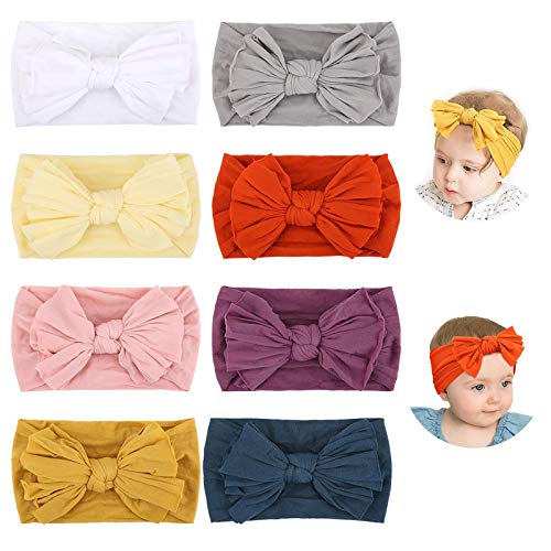 Makone Vendas del bebé (3-8 piezas) súper elásticas Suaves Nudo de bebé Turbante, Multicolor Hairband de los bebés recién Nacidos Banda Para Cabeza