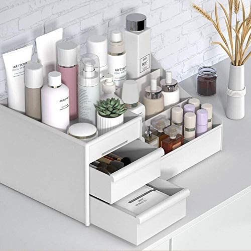 Maquillaje Organizador, Bandeja de almacenamiento caja de cosméticos joyería con cajones, vitrina vanidad encimera de baño con 2 cajones 7 compartimentos, para el aparador, dormitorio, cuarto de baño