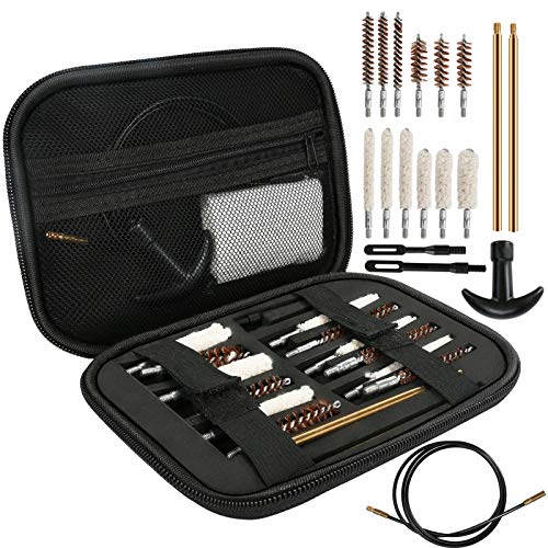 Maxjaa Pistola Kit de Limpieza, Pistola Rifle Kit De Herramientas De Limpieza, Limpiador De Pistola 19 Unids Pistola Escopeta Calibre De Armas De Fuego Herramientas Limpias con Aluminio Carry Estuche