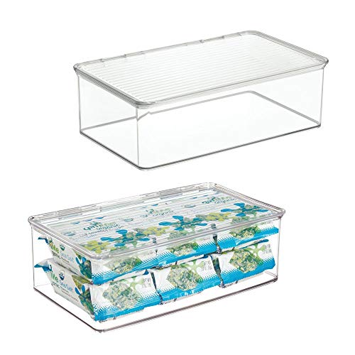 mDesign Juego de 2 cajas organizadoras con tapa – Cajas de almacenaje apilables de 3,1 litros para congelador o frigorífico – Accesorios de cocina de plástico para organizar alimentos – transparente