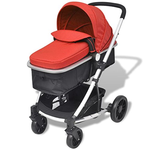 mewmewcat Plegable Silla de Paseo Cochecito de Bebé Ruedas Bloqueables Giratorias 360 Grados Capacidad 97x49x101cm Rojo y Negro