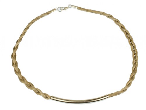 Miniblings Una Cuerda Colgante de Cadena Collar Trenzado Plata Tubo de Color Beige