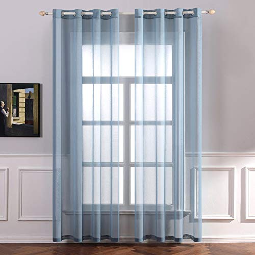 MIULEE Cortinas Poliéster Translucida de Dormitorio Moderno Ojales Cortina Ventana Visillos Salon para Sala Cuarto Dormitorio Comedor Salon Cocina Salón de 2 Unidades 140 x 245cm Azul Polvoriento