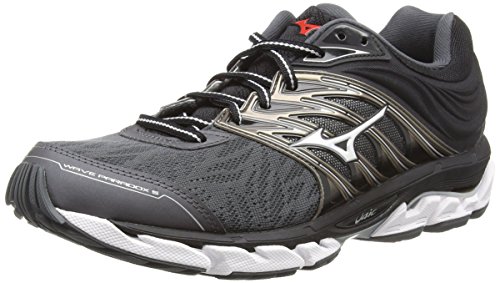 Mizuno Wave Paradox 5, Zapatillas de Running para Hombre, Negro (Darkshadow/Silver/Fiery Red 03), 42 EU