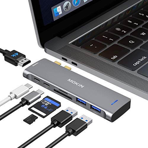 MOKiN Adaptador USB C Hub Thunderbolt 7 en 2 con puerto Thunderbolt3, 4K @ 30Hz HDMI, USB-C Data, USB 3.0, lector de tarjetas SD/TF
