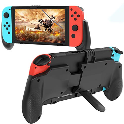 MoKo Funda con Asa Compatible con Nintendo Switch/Switch Lite, Accesorio de Mango Rellenos Integrados de Diseño Ergonómico Durable con Cabra Protectora para Nintendo Switch/Switch Lite - Negro