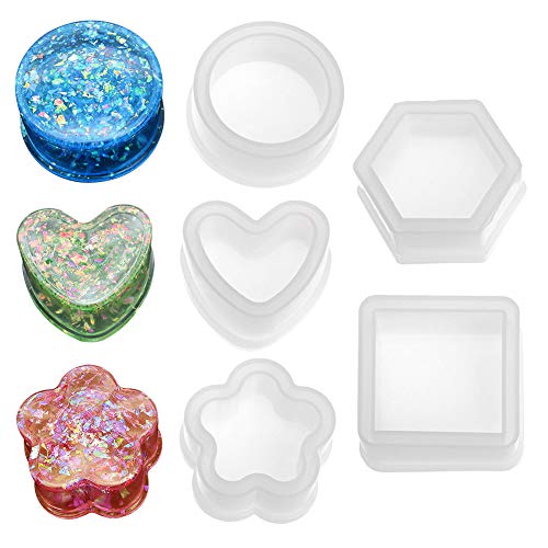 Molde para caja de almacenamiento, 5 piezas de joyería de resina de epoxi, moldes de resina de silicona, caja hexagonal, caja de fundición de arcilla, joyería, manualidades (5 formas)