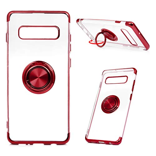 MUSESHOP Compatible Funda Samsung Galaxy S10 Plus, Carcasa Ultrafina Delgado Flexible Suave TPU Silicona Case Con Anillo de Dedo Cubierta Protectora de La Caja a Prueba de Golpes Ligeropara - Rojo