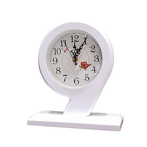 Mute Reloj De Sobremesa Relojes De Escritorio Reloj De Manto De Madera Habitación Decorativa Antiguo Alimentado por Batería Decoración Nórdica del Hogar Regalos De Diseño Creativo (Color: Blanco)