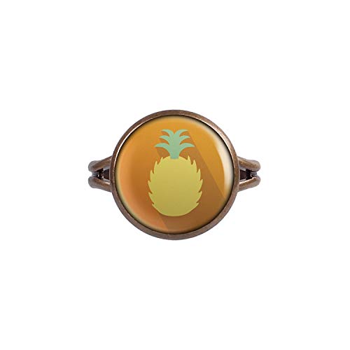 Mylery Anillo con Motivo Logotipo de la piña Amarillo-Naranja Bronce 14mm