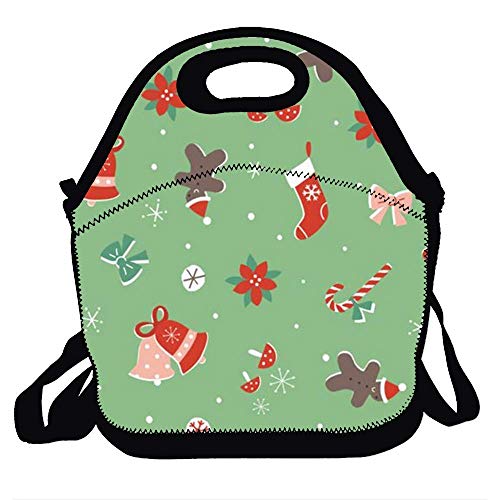 N / A Bolsa de Almuerzo de Neopreno Bolsa de Almuerzo aislada para Mujeres Hombres Adultos niños Adolescentes niños niñas Adolescentes niños pequeños - Navidad-1