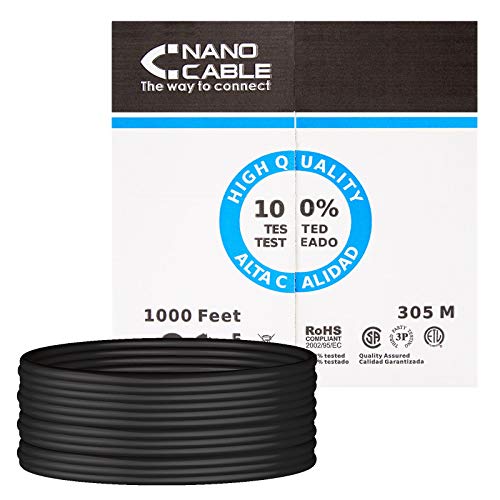 NANOCABLE 10.20.0504-EXT-BK - Cable de Red Ethernet RJ45 Cat.6 UTP para Exterior, Color Negro
