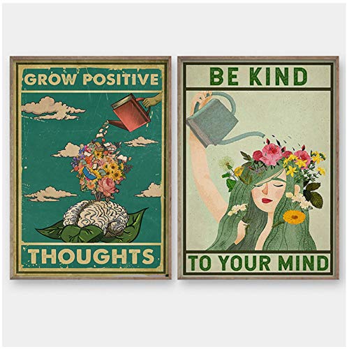 Nbqwdd Mental Grow Pensamientos positivos Sea Amable con su Mente Póster de Papel Pintura Pegatinas de Pared Arte de Pared Decorativo para el hogar Decoración para el hogar -50x70cmx2 Sin Marco