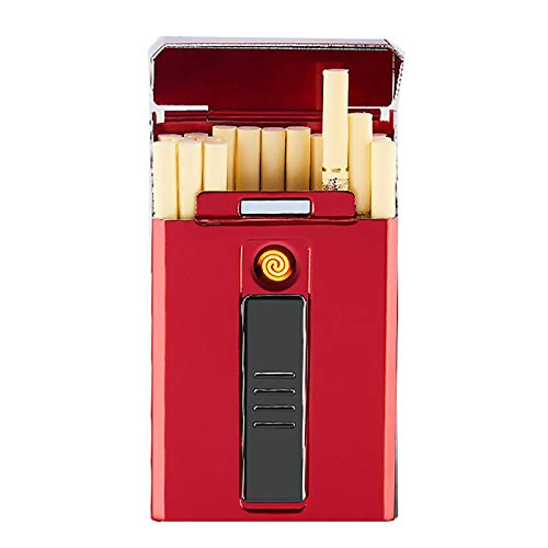 NBXLHAO Estuche para Encendedor De Cigarrillos, Carga USB para Cigarrillos, Estuche De Metal/Multicolor Opcional/Carga USB PortáTil/El Estilo Delgado Y Liviano Es MáS FáCil De Llevar,Red