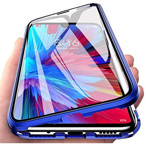 OnlyCase Funda para Xiaomi Redmi Note 9 / Redmi 10X 4G, Carcasa Adsorción Magnética Parachoques de Metal con 360 Grados Protección Case Transparente Ambos Lados Vidrio Templado Cubierta Cover - Azul