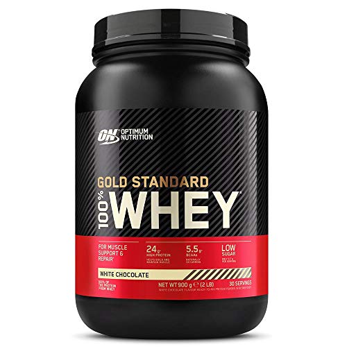 Optimum Nutrition Gold Standard 100% Whey Proteína en Polvo, Glutamina y Aminoácidos Naturales, BCAA, Chocolate Blanco y Frambuesa, 30 Porciones, 900g, Embalaje Puede Variar