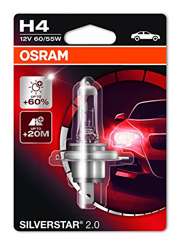 OSRAM 64193SV2-01B Silverstar 2.0 H4,Lámpara Halógena para Faro Principal, Duo, 60% más Luz, 12V, 60/55W, Casquillo P43T, Embalaje Blister Individual