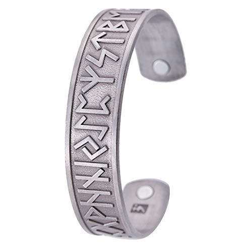 P Prettyia Viking Runes Nordic Bangle, Brazalete con Brazalete Abierto Pulsera Joyería étnica para Mujeres Hombres - Plata