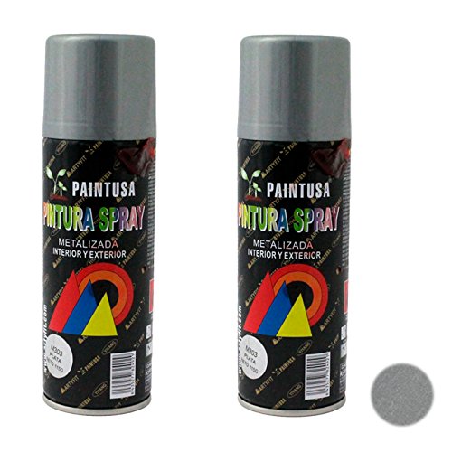 Paintusa - Pack de 2 botes de pintura en spray Plata M303 200 ml