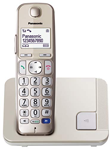 Panasonic KX-TGE210SPN -Teléfono Fijo Inalámbrico (LCD Grande, Teclas Grandes, Agenda de 100 Números, Bloqueo de Llamadas, Modo ECO, Compatible con Audífonos), Color Champán