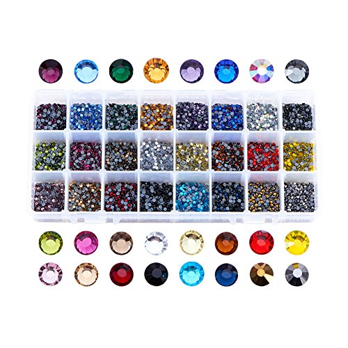 PandaHall 1caja de 24 colores mezclados con parte trasera plana y facetada Hotfix Rhinestone adornamiento, imitación media redonda Taiwán acrílico diamantes de imitación alrededor de 8400-9600 piezas