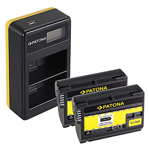 PATONA 2X EN-EL15 Batería con Cargador Doble LCD USB Compatible con Nikon 1 V1, Z6, Z7, D7000, D7100, D7200, D7500