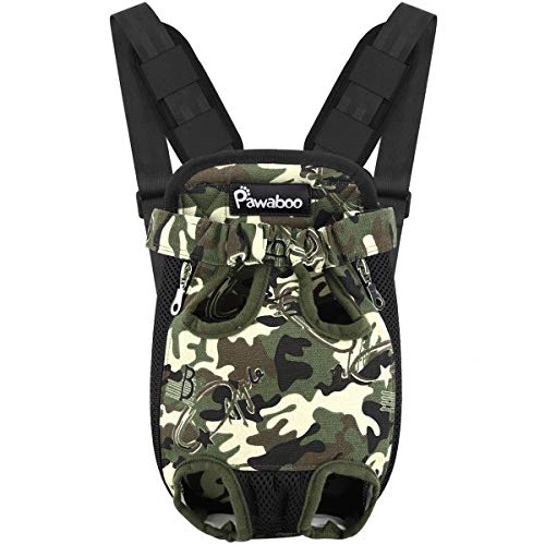 Pawaboo Mochila del Perro - Adjustable Bolsa Delantera Pet Front Cat Dog Carrier Backpack/Piernas Afuera & Fácil de Ajustar para Viajar/Senderismo/Camping, Talla S - Camuflaje