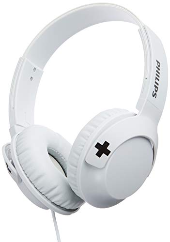 Philips Bass+ SHL3075WT - Auriculares con micrófono (Cable, Bajos potentes, Plegables, Ligeros y Elegantes) Blanco