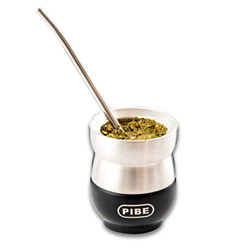 Pibe Set Mate Argentino Acero Inoxidable Auto Limpieza Estilo Calabaza para Yerba Mate. Alternativa Mate Calabaza. Pack Mate Argentino y Bombilla Mate.