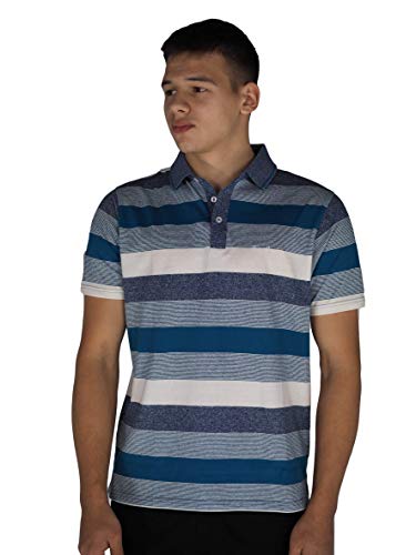 Pierre Cardin - Polo de rayas finas para hombre, con firma bordada Verde azulado/mezclilla/rayas blancas. XXL