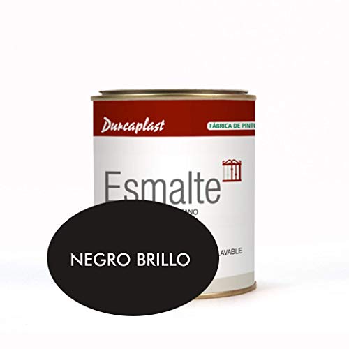 Pintura esmalte sintético Durcaplast, ideal para la protección, decoración y mantenimiento de superficies de hierro y madera. Uso Interior/Exterior (750ml, NEGRO BRILLANTE)