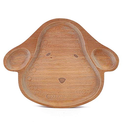 Plato de comedor para niños de madera, forma de animal de dibujos animados lindo Bandeja de plato de plato de comida dividida Vajilla para niños Bebé(Perrito)