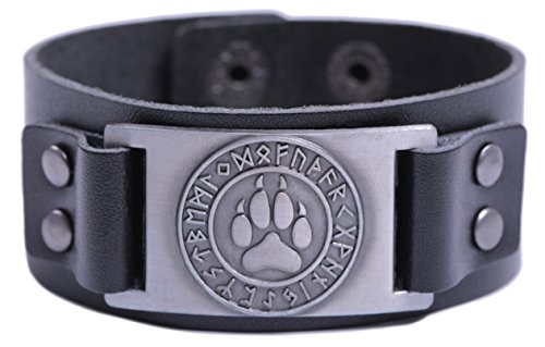 Pulsera de piel para hombre, diseño de pata de lobo vikingo, estilo retro (estilo 1)