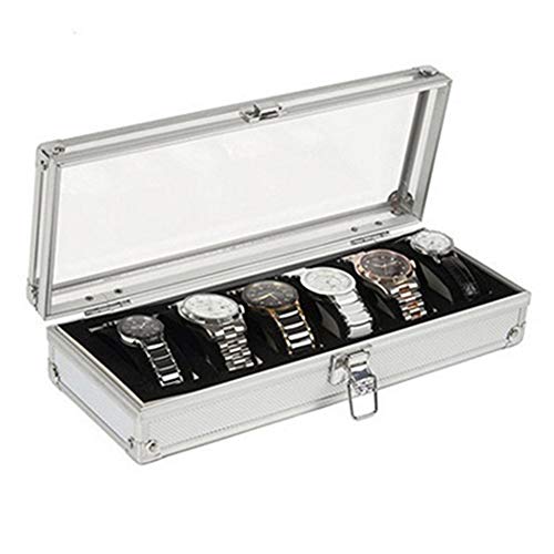 qazwsx Caja De Metal Watch ， Caja De Joyería con Ranuras De Cuadrícula, Caja De Almacenamiento Caja De Aleación De Aluminio Relojes Caja De Presentación De Aleación De Aluminio Caja De Almacenaje