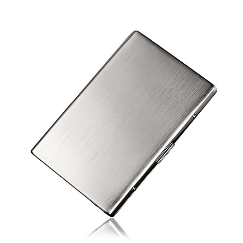 QLIGHA Estuche de Cigarrillos Delgado para Mujeres Caja de Porta-Cigarrillos cepillada de Acero Inoxidable Ultra-Delgado Tiene Capacidad para 12 Cigarrillos Delgados,Silver,106x73x10MM