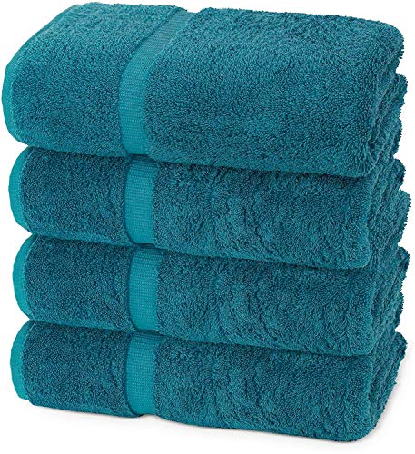 Rasmi 4 toallas de baño 100% algodón egipcio peinado, tamaño grande 550 g/m², 80 cm x 150 cm (Aqua)