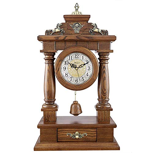 Reloj de sobremesa Reloj de Manto de Madera Maciza Relojes de Escritorio Antiguo hogar Metal Correr Caballo Tallado Decorativo Mudo Retro Decoración de habitación Regalo, Alimentado por batería