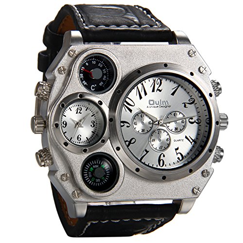 Reloj Original para Hombre, Reloj Grande de Pulsera de Cuarzo, Big Face Dos Zona Horaia Brújula Decorativo, Diseño Único Militar, Regalo para Novio y Esposo, Regalo de San Valentín, Avaner