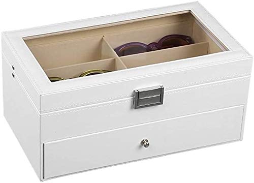 RTUTUR Caja de almacenamiento de vidrios multifuncionales Caja de almacenamiento EyeGlasses Organizador Caja de clasificación 2 capas PU cuero gafas de sol caja de almacenamiento gafas Eyewear caja de