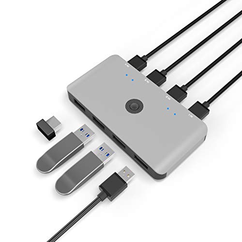 Rytaki USB Switch 4 Puertos, 4 Entradas y 4 Salidas, para Compartir 4 Dispositivos, Teclado, Ratón, Disco Duro, Impresoras, Escáneres, etc, Intercambio de un botón, con 4 Cables USB A a A