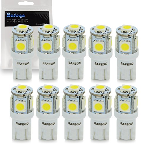 Safego 10x T10 W5W LED Bombillas exteriores 5 SMD 5050 Luz Coche trasera Lámpara Blanco Xenon Luz de interior 194 168 T10 Wedge Lampara para Coches luces de la matrícula luces laterales 12V