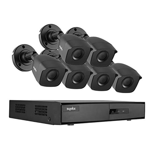 SANNCE Kit de Seguridad Sistema de 8CH 1080N DVR 5-en-1 y 6 Cámaras de vigilancia 1080P HD con visión Nocturna Leds IP66 Interior/Exterior Acceso Remoto-sin HDD