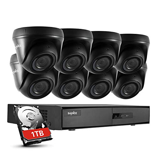 SANNCE Kits de Seguridad 8 1080P Cámaras Sistema de Vigilancia H.264 CCTV 8CH DVR Lite IP66 Impermeable, IR-Cut, Visión Nocturna Hasta 20M - 1TB Disco Duro