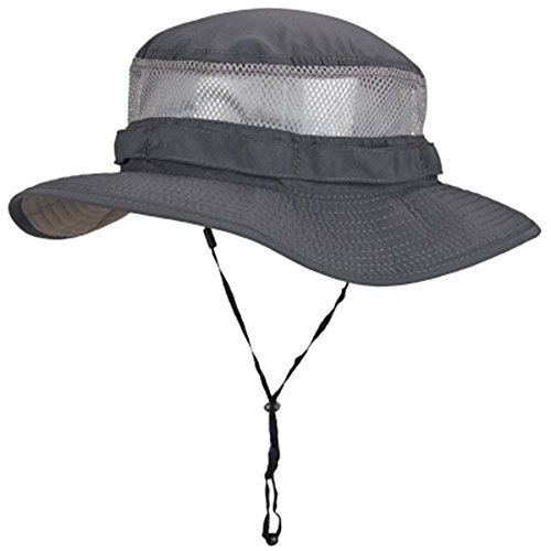 SDGERJNN Verano Hombre de Sombrero para el Sol Protección Solar Exterior Pescador de Hombres Sombrero Cuenca Pesca Cap Cap Hat Escalada de Secado rápido,XXL(63cm),Gris Oscuro.