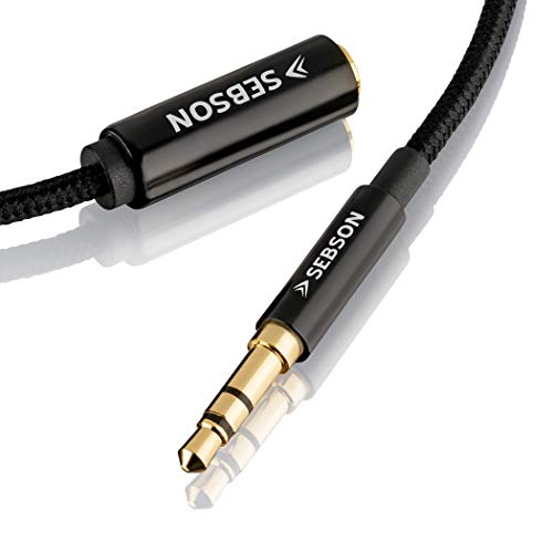 SEBSON Alargador Jack 2m, Cable Auxiliar Hembra Macho, bañado en Oro TRS, Audio Extensión para Auriculares, Altavoces, Teléfono - Cable Estereo Jack 3.5mm