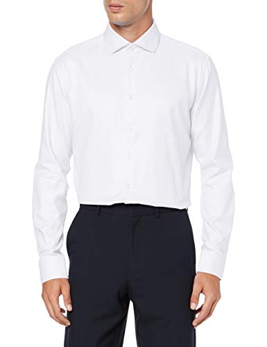 Seidensticker X-Slim Fit Langarm mit Spread Kent-Kragen Bügelleicht Struktur-100% Baumwolle Camisa, Blanco (Weiß 1), 41 para Hombre