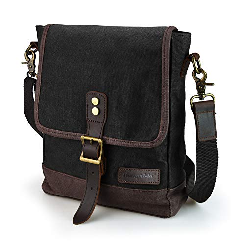 SHANGRI-LA - Bolso bandolera de lona encerada impermeable para hombre y mujer, bolso bandolera para iPad, tableta, Kindle, laptop/EDC