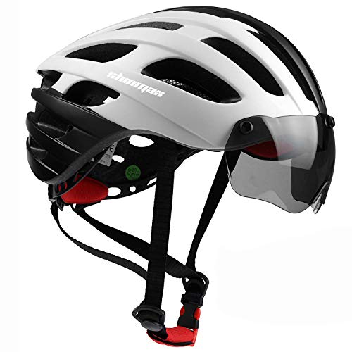 Shinmax Casco Bicicleta Adulto,Casco Bicicleta con Visera Magnética Extraíble,Certificación CE,Protección para Montar & Snowboard Unisex Cascos Bici,Casco Bicicleta Mujer con luz LED 57-62CM（RC-049